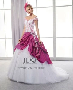 Farbiges Duchesse Fushia Quinceanera Brautkleid Ballkleid Spitze Maßanfertigung - Bild 1 von 11