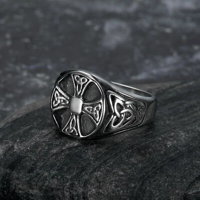 Men's Rings New Cross Rings for Men Stainless Steel Rings Punk Vintage Silver - Image 1 of 3