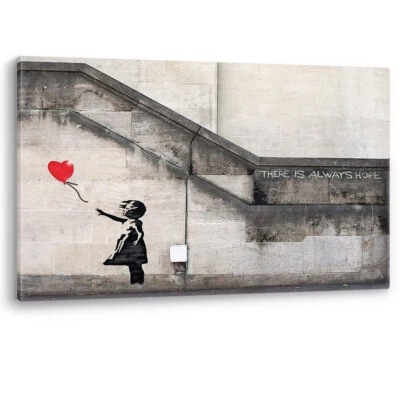 Red Heart Balloon Girl Banksy There Is Always Hope Canvas Wall Art Picture Print - Image 1 of 4