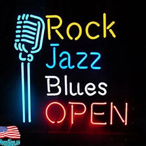 Lampada Insegna Luminosa Neon Rock Jazz Blues Aperta 20"x16" Club Notte Decorazione Parete Espositore - Foto 1 di 13