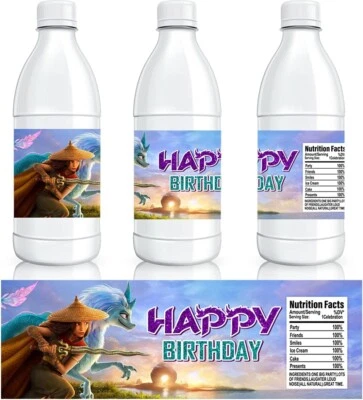 24xWater Bottle Labels Stickers Raya And The Last Dragon Party Supplies Birthday