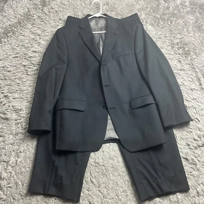 Calvin Klein Suit Mens 38S Black Pinstripe 2 Button 100% Wool Pants 34x27 - Image 1 of 4