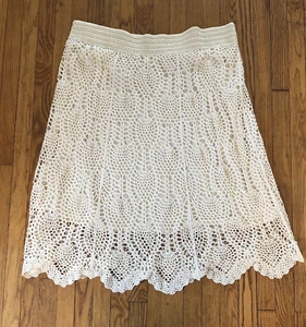 Ivory Crochet 2X Midi Skirt Fully Lined w Wide Elastic Waistband BFA Classics - Picture 1 of 6