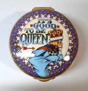 Vintage MARY ENGELBREIT ENAMEL BOX - IT'S GOOD TO BE QUEEN Alastor England 2.5" - Picture 1 of 10