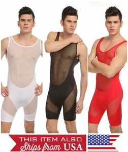 Men's Bodysuit One Piece Jumpsuit Underwear Mesh GUY/GAY Super Sexy & HOT M L XL - Picture 1 of 9