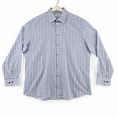 Camisa de vestir DUCHAMP LONDON para hombre 18/XXL ajuste a medida L/S azul blanco a cuadros Foto 1 de 4