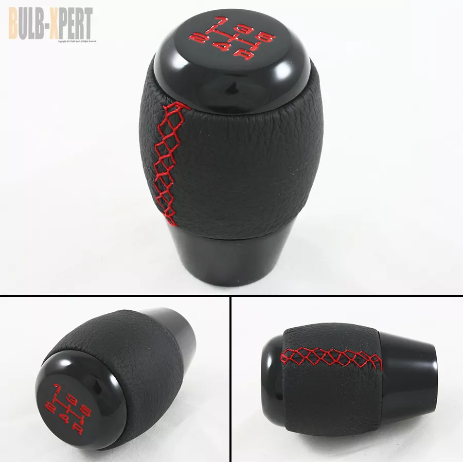 FOR HONDA CIVIC PRELUDE DEL SOL ACCORD CRX RED BLK LEATHER 5-SPEED SHIFT KNOB - Image 1 of 1