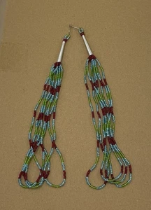 Vintage Tribal Ohrringe - klare Perlen - rot grün blau - 7 Zoll - Bild 1 von 1