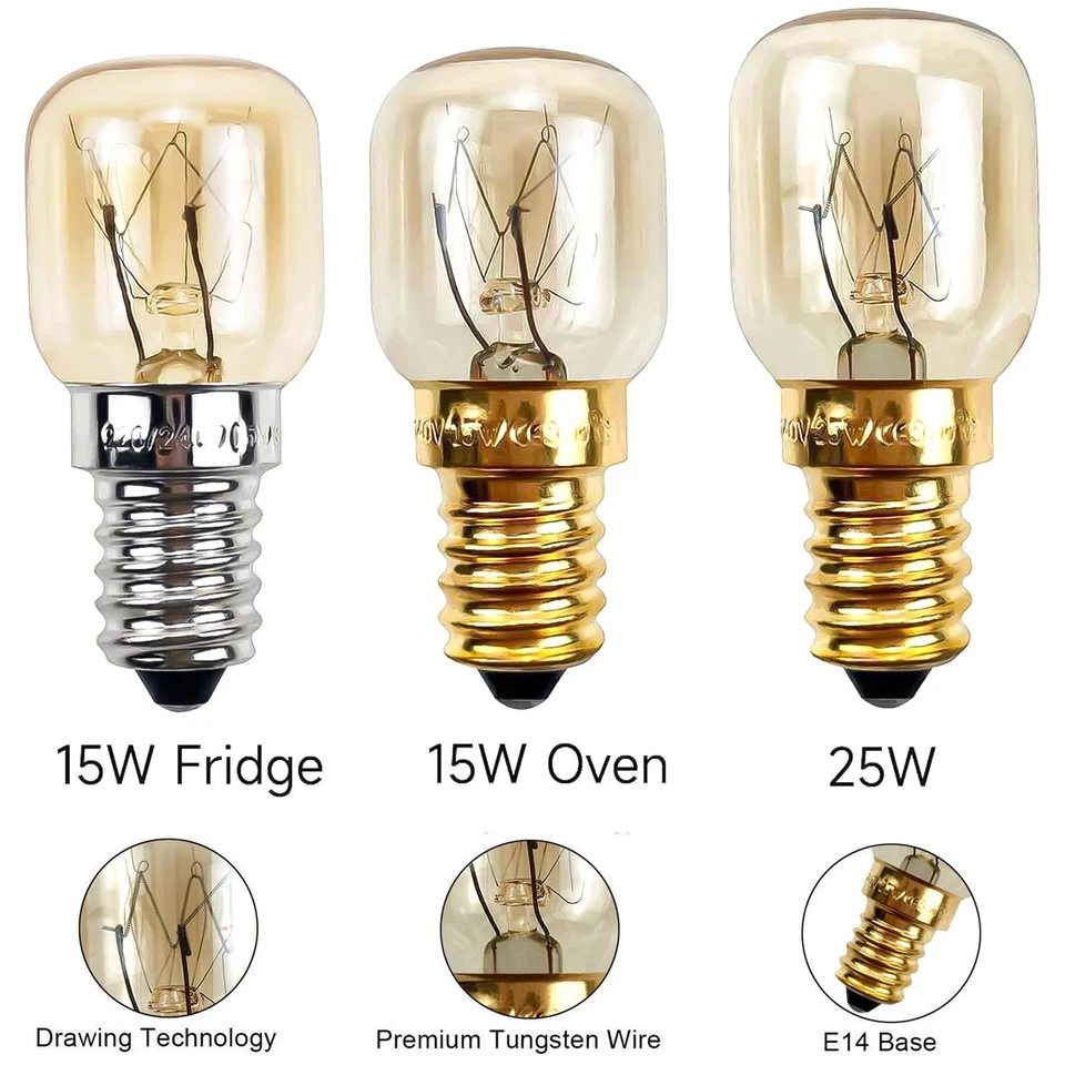 Oven Light Bulb E14 SES 15w 25w Fridge bulbs 300° Heat Resistant 240v Screw lamp - Image 1 of 4
