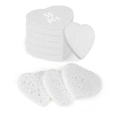 Esponjas faciales comprimidas en forma de corazón de 50 unidades, esponja facial de celulosa 100 % natural Foto 1 de 4