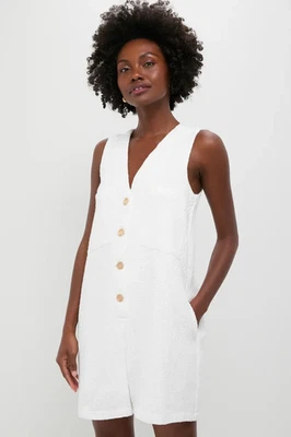 Tuckernuck White Textured Myla Romper Sleeveless V-Neck Button Front XS NWT - Image 1 of 4