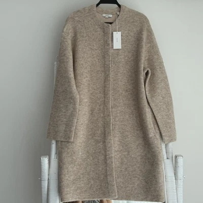 Abrigo de Coche Vince Texturizado Suave Esculpido Grande Beige Longline Lana Mezcla Alpaca Foto 1 de 4