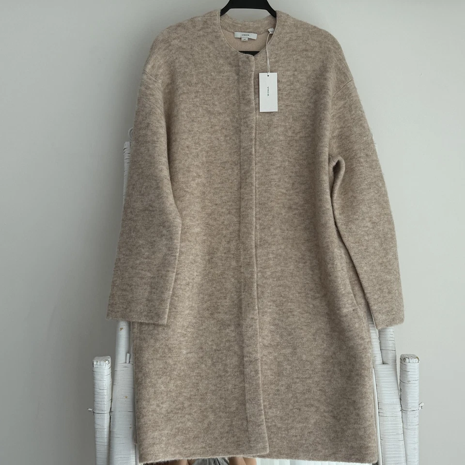 Abrigo de Coche Vince Texturizado Suave Esculpido Grande Beige Longline Lana Mezcla Alpaca Foto 1 de 4