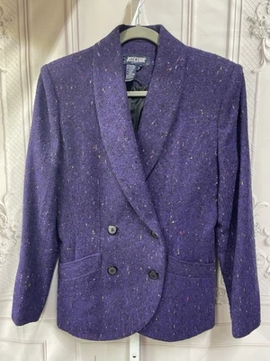 Blazer para mujer morado mezcla lana tweed vintage talla 10 doble botonadura años 80-90 Foto 1 de 4