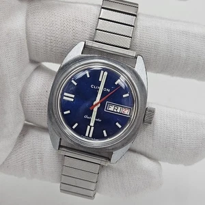 Vintage Clinton 17 Jewel Automatic Men's Diver Watch 6ATM Blue Dial Day/Date - Picture 1 of 9