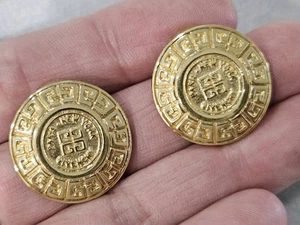 Vintage Givenchy Logo Haute Couture Gold Plated Pierced Earrings. 1" Wide. EUC. - Picture 1 of 6