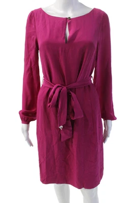 Tory Burch Mujer Seda Cuello Redondo Cinturón Manga Larga Vestido Cambio Fucsia Talla 6 Foto 1 de 4