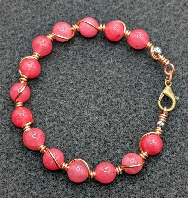 女士亮粉色 8 毫米混合串珠手链扣 (17 厘米) 6.25 英寸小手腕  — 第 1/4 张图片