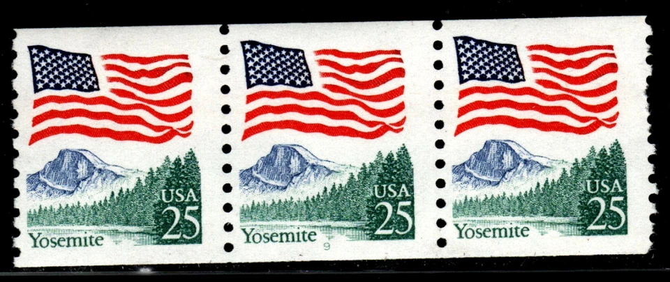 Stamp USA - 25¢ Flag over Yosemite - plate #9 coil strips of three - SC#2280 MNH - Image 1 of 1