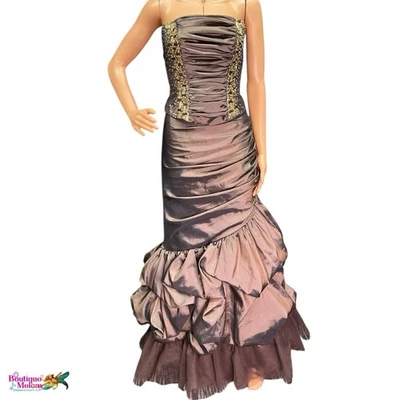 New MAGGIE SOTTERA FLirt Chocolate Ruffle Dress 2 Piece 2 Looks Sz 4 Beaded - Image 1 of 4