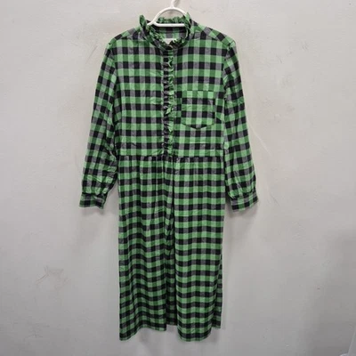 Toast Ine Dress Shirt Check Cotton Green Black Midi Smock Pockets Swing Size 14 - Image 1 of 4