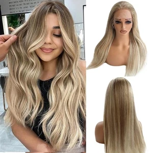 Highlight Ombre Lace Front Wigs Human Hair 20 Inch #8T18/60 Ash Brown to Blon... - Picture 1 of 6