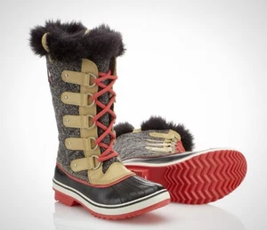 Sorel Tofino Herringbone Winter Faux Fur Trim Tall Waterproof Snow Boots Size 9 - Picture 1 of 8