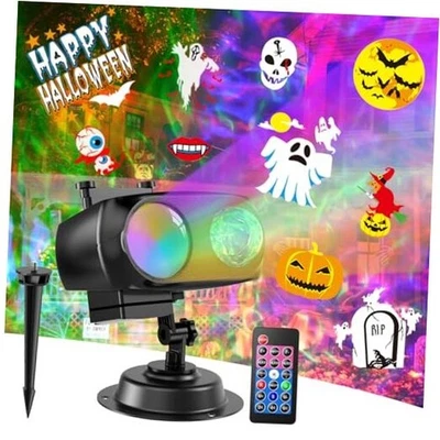 Уличные проекторные светильники для Хэллоуина с 8 узорами 2 в 1, праздничные прожекторные светильники  - Изображение 1 из 4