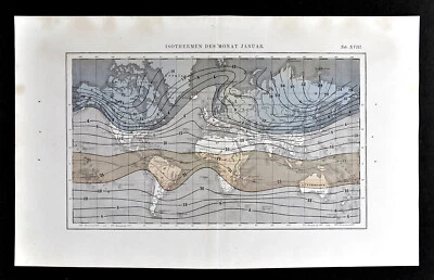 Mapa Mundial Muller 1872 Líneas Isotérmicas Enero Temperaturas Cambio Climático Foto 1 de 2