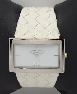 Ladies Marcel Drucker Collection Rectangle Silver Tone White Leather Watch I1 - Picture 1 of 9