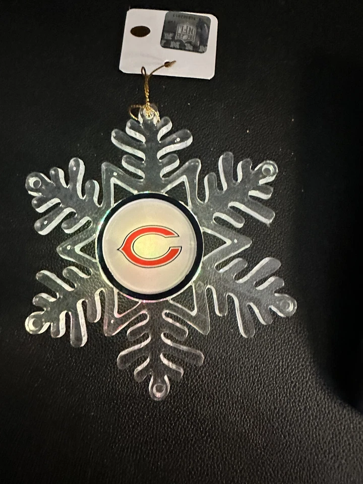 Chicago Bears Logo Adorno de Navidad Acrílico Copo de Nieve Iluminación LED COLORES NFL Foto 1 de 4