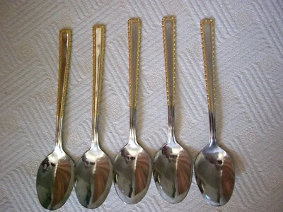 Cubiertos de cuchara vintage de acero inoxidable CORONA 18/10 mango chapado en oro 5 piezas Foto 1 de 4