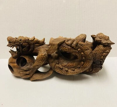 Very Rare Antique Wooden Chinese Flying Dragon 15” Feng Shui Statue Art Decor 0 - Image 1 of 4