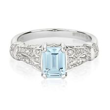 0.10ct Diamond & Emerald Aquamarine Ring Sizes J-Q 2 Colour Gold