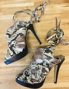Dollhouse Faux Snakeskin Platform High Heels Open Toed Tie Strap Women’s 6.5 NEW - Picture 1 of 22