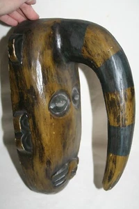 VTG AFRICAN WOOD CARVED MASK FACE FREAK TRIBAL CULTURE ODDITY SIDESHOW CIRCUS - Picture 1 of 23