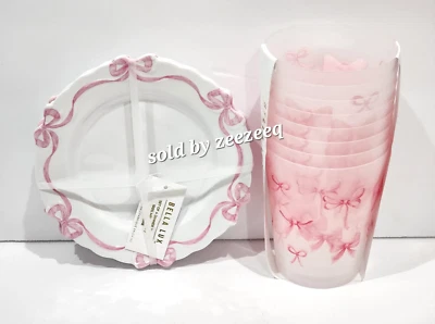 Bella Lux Pink Coquette Bows Melamine Appetizer Plates + Tumblers Glasses 12pc - Image 1 of 4