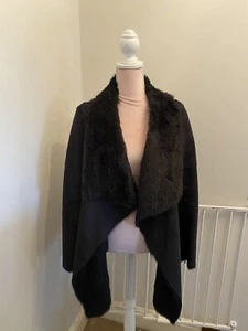 Guess Black Faux Fur Trim Coat Size M Faux Suede - Picture 1 of 6