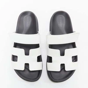 HERMES Chypre white leather H black techno sandals EU37 - Picture 1 of 11