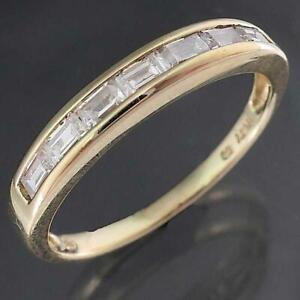 Bright Lively 9k Solid Yellow GOLD 7 Baguette CUBIC ZIRCONIA ETERNITY RING Sz P