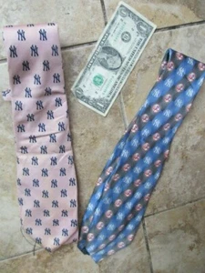 Lot of 2 Beautiful NEW YORK YANKEES Silk Ties, Yankees Logos, Eagles Wings, GIFT - Picture 1 of 7