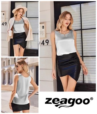 Womens Satin Top Elegant Silk Top Size 2XL Blouse Crew Neck Casual Sleeveless - Image 1 of 4