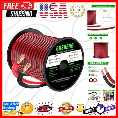 12 Gauge Wire 100FT, 2 Conductor Electrical Cable - Red and Black, Low Voltag... - Image 1 of 4