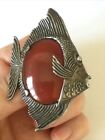 Vintage Miracle Brooch, Scottish Sea Life Angel Fish, Red Glass Agate, signed