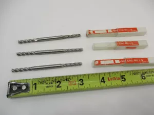 (3) New 5/32" Dia. End Mills, Mill, 3/16" Shank x 3-1/4" Long, D.E. # TBX-5, NOS - Picture 1 of 11