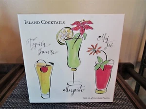 Set of 4 Exotic Island Cocktails Rosanna Appetizer Dessert Plates * 8" * NIB - Picture 1 of 9