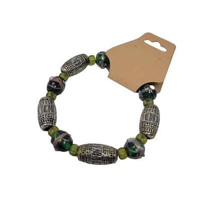 Brazalete de cuentas esmaltado de plata antiguo marroquí de mediados de siglo hecho a mano nuevo sin etiquetas Foto 1 de 3