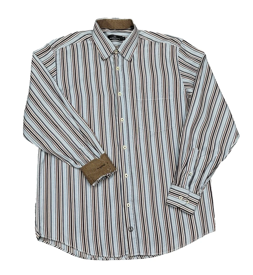 Bugatachi Uomo Shirt Mens Large Multicolor Striped Flip Cuff Button Down Casual - Image 1 of 4