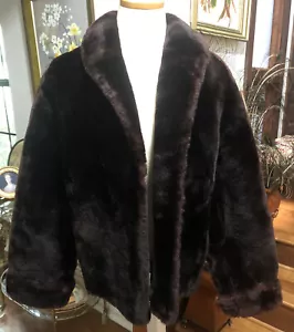 Vintage Mouton Faux Fur Coat Dark Chocolate Brown S-M - Picture 1 of 8