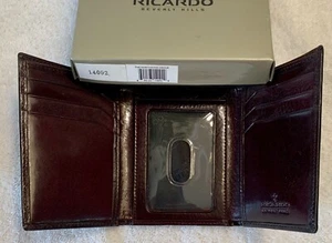 Dreifach faltbare Leder Geldbörse Ricardo Beverly Hills schwarz kirschbraun Leder gefüttert - Bild 1 von 5
